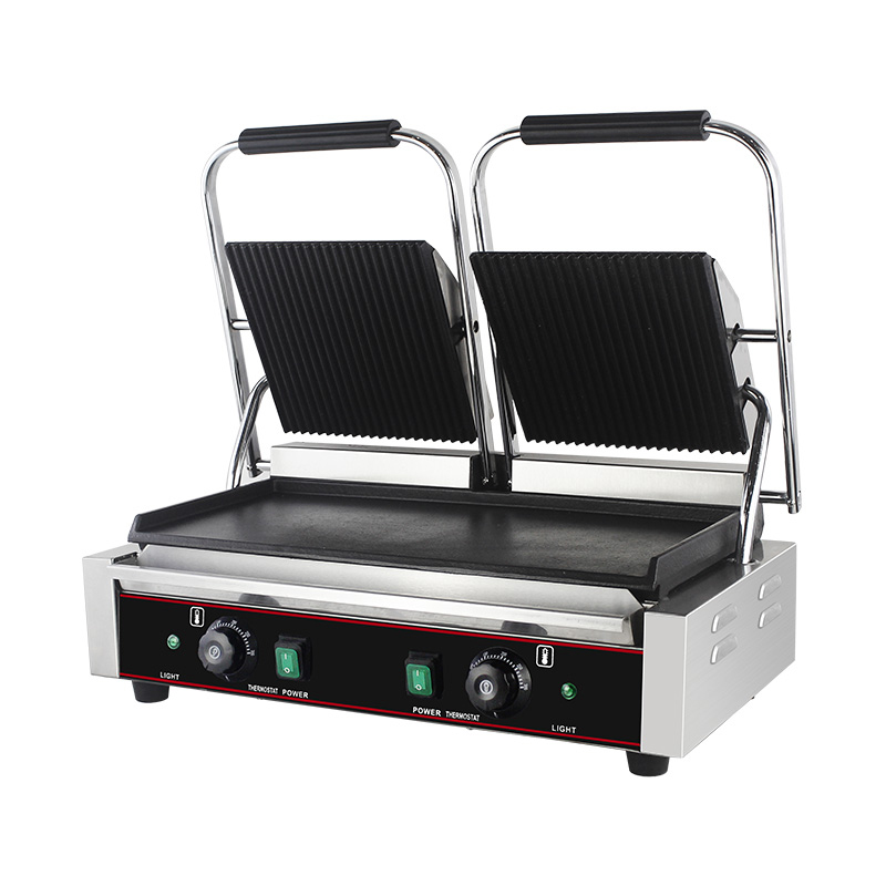 Mesin Dapur Panggangan Panini Piring Ganda Listrik Komersial Stainless Steel
